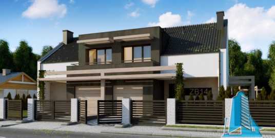 Proiect de casa duplex cu parter, etaj si garaj pentru doua automobile -100775