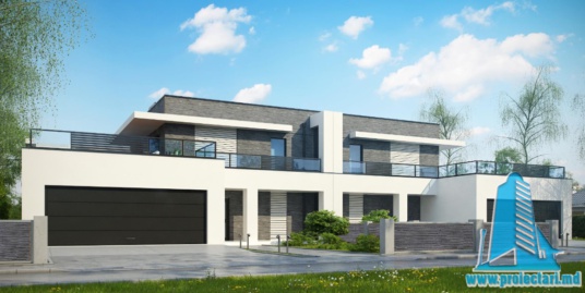 Proiect de casa duplex cu parter, etaj si garaj pentru doua automobile -100758