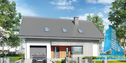 Proiect de casa cu parter si mansarda – 274.0m2 cu terasa de vara si garaj pentru un automobil din piatra de calcar- 100987