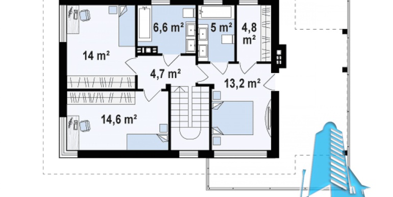 plan etaj proiect de casa cu doua etaje si garaj pentru un automobil de 180 m2 cu terasa de vara si acoperis din tigla metalica