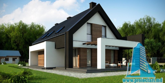 Proiect de casa cu parter si mansarda – 220m2 cu terasa de vara si garaj pentru doua automobile din caramida brickstone- 100985