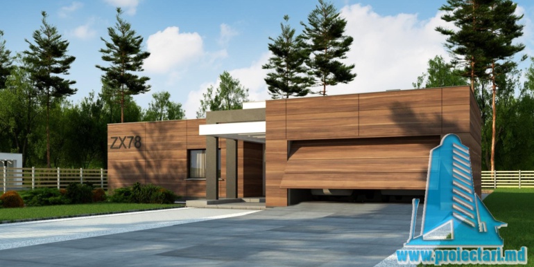 проект одноетажного жилого дома 180м2 с плоской крыши и гараж для двух машин