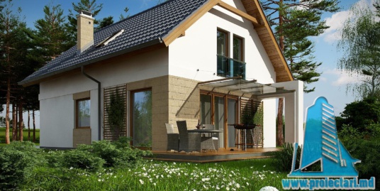 Proiect de casa cu parter si mansarda – 170m2 cu terasa de vara si garaj pentru un automobil din piatra de calcar- 100984