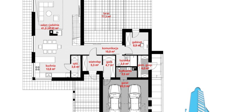 Plan parter Casa cu parter, mansarda si garaj pentru doua automobile