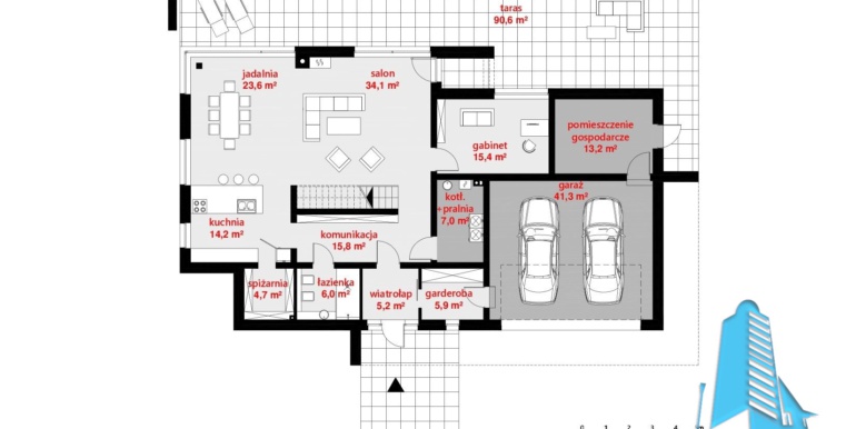 Plan parter Casa cu parter, etaj si garaj pentru doua automobile