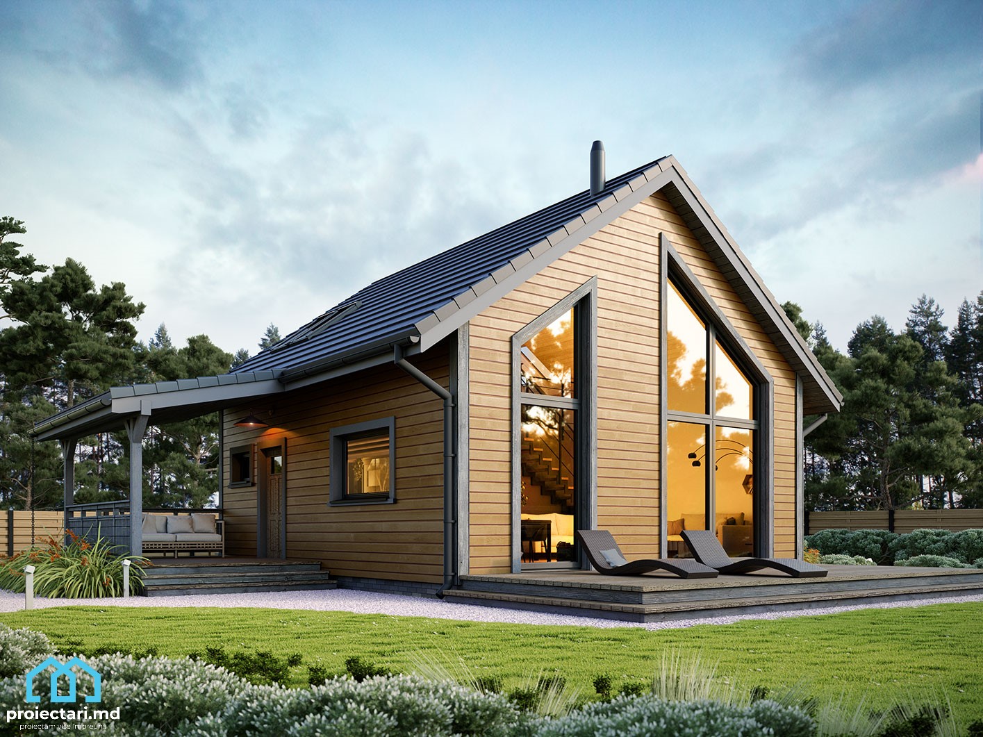 Proiect de casa cu mansarda din lemn – 101232