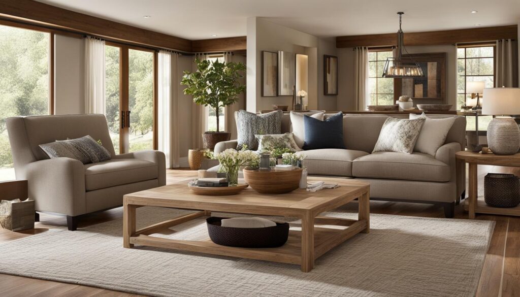 arrangement with wood in the living room