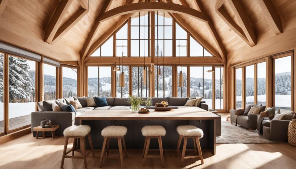 lumină naturală în designul interior pentru case din lemn lamelar