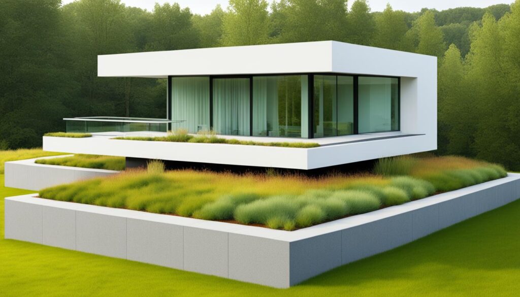 case minimalistă cu acoperiș verde