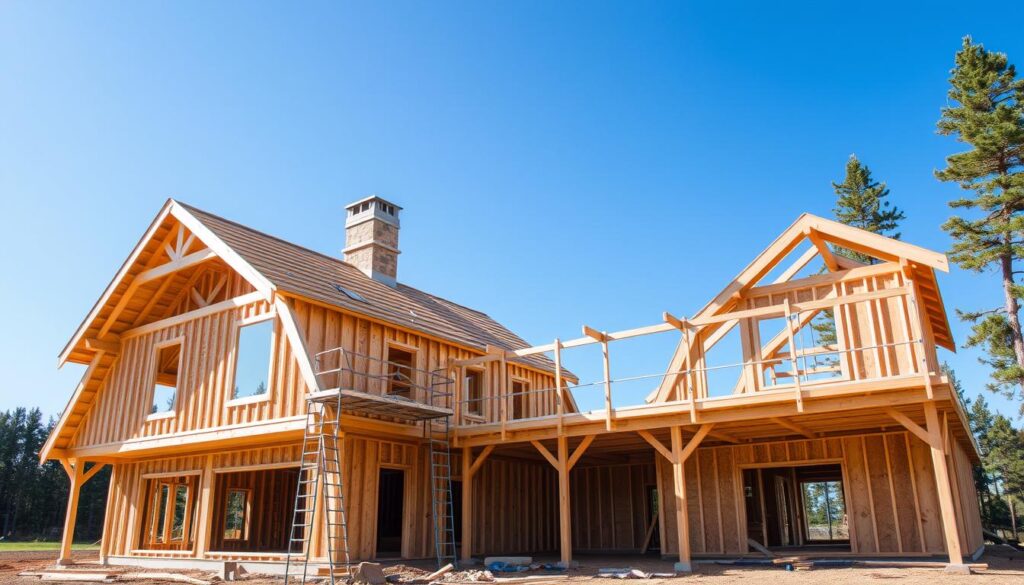 Construcție de casă din lemn Construcție de casă din lemn