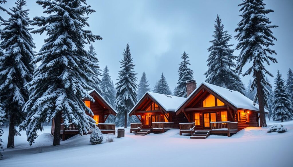 Cabane rustice în anotimpul de iarnă Cabane rustice în anotimpul de iarnă
