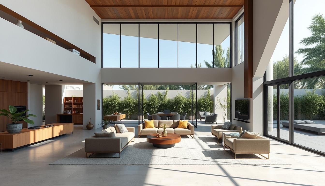 View of Design Living rooms with design inspired by modern architecture