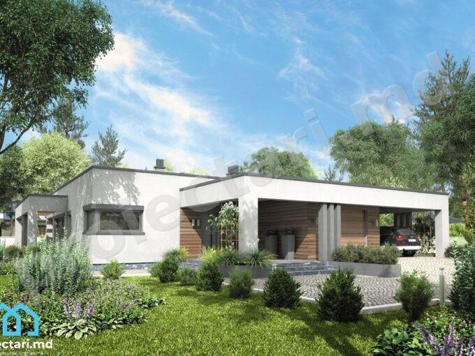 Proiect de casa parter cu acoperis plat 140m2