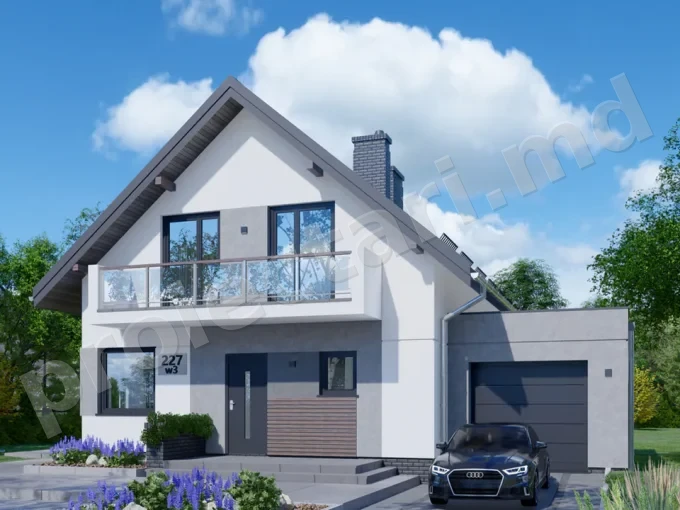Proiect de casa mica cu mansarda si garaj 110m2