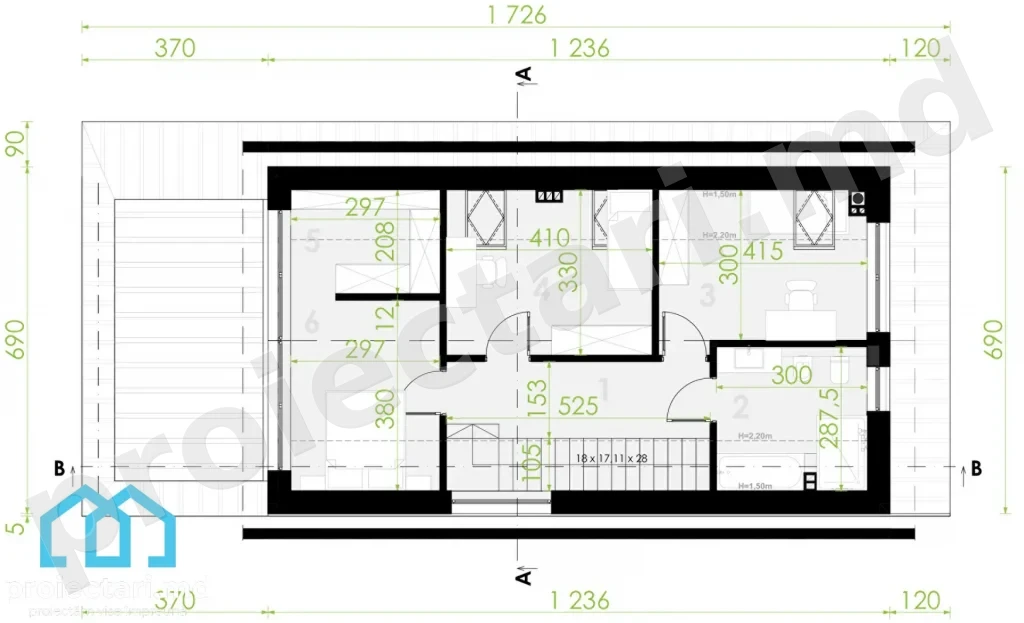 Proiect casă cu mansardă 110m²
