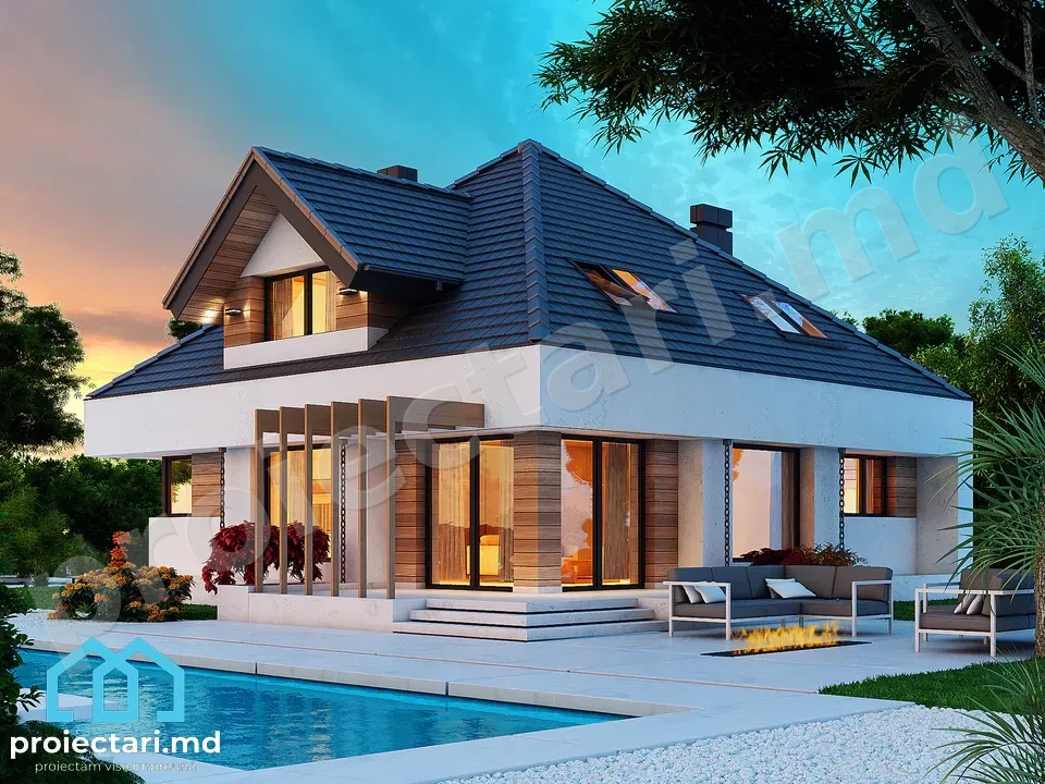 Proiect casă cu mansardă 150m²