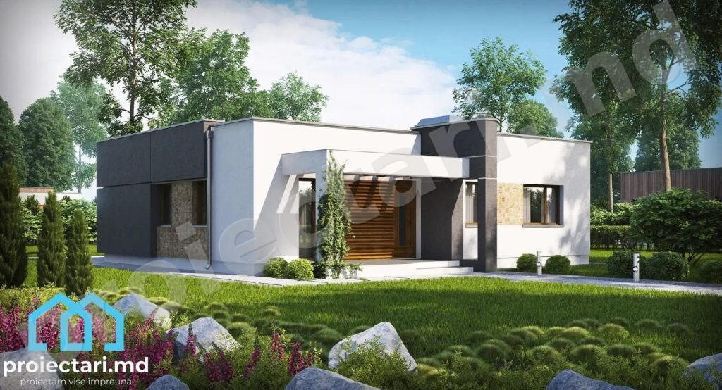 Proiect de casă cu acoperiș plat 90m²