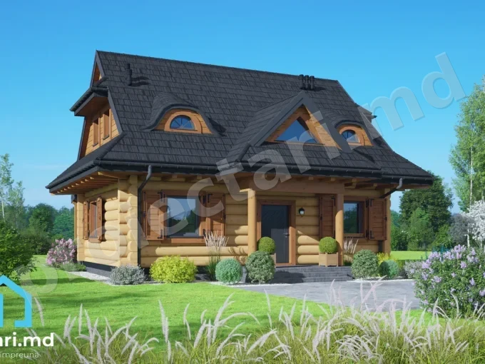 Proiect de casă de lemn cu mansardă 90m²