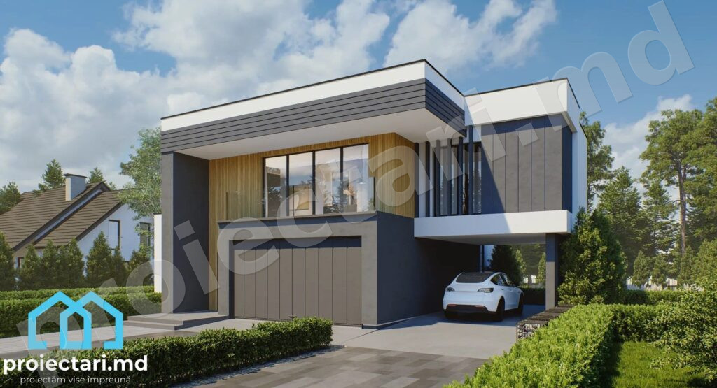 Proiect de casă high-tech cu două nivele 200 m²