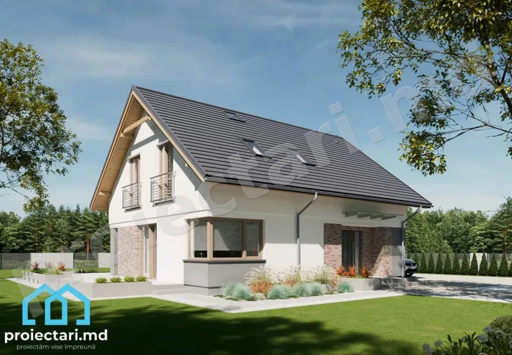 Proiect de casă mică cu mansardă 120m²