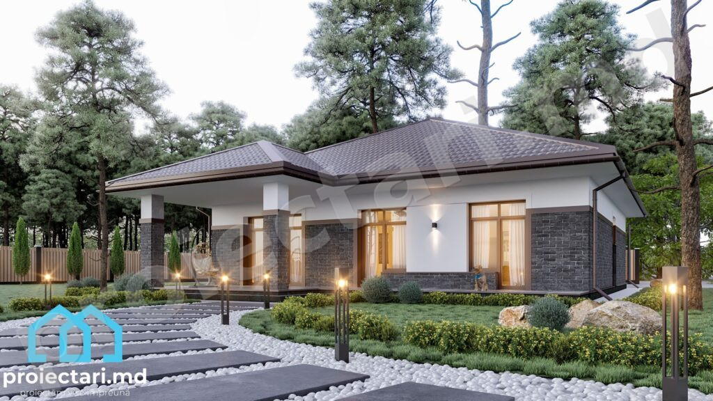 Proiecte case cu parter și garaj 120m²