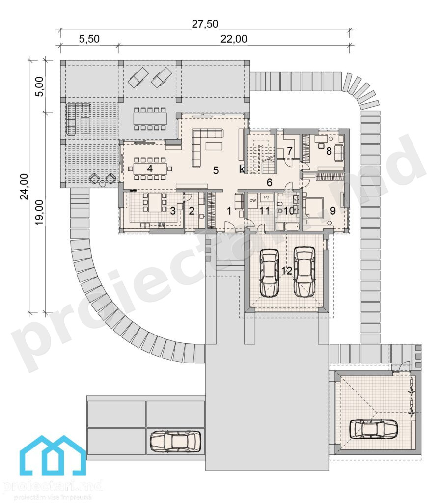 Proiect casă mare cu etaj 370 m²