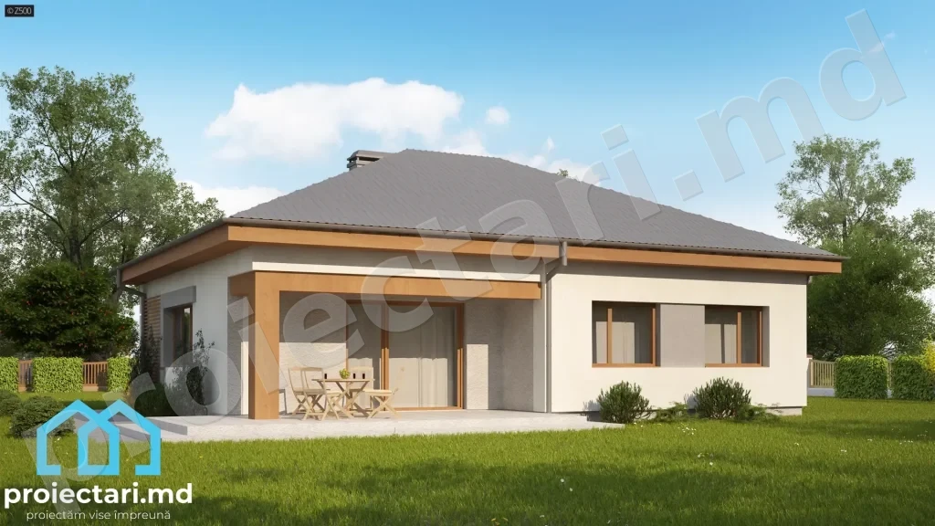 Proiect casă parter cu terasă 130m²