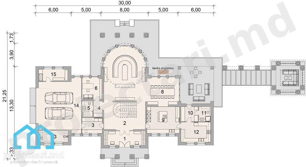 Casă cu mansardă 440m² planuri