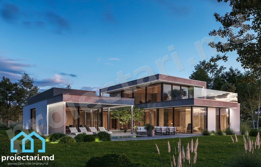 Proiect casă High-tech cu etaj 310m²