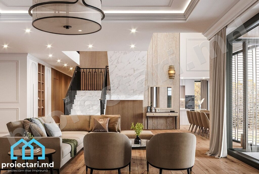 Proiect casă cu etaj și ferestre mari 460 m²