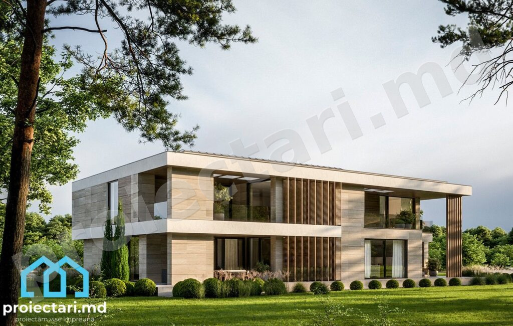 Proiect casă cu etaj și garaj dublu 460 m²