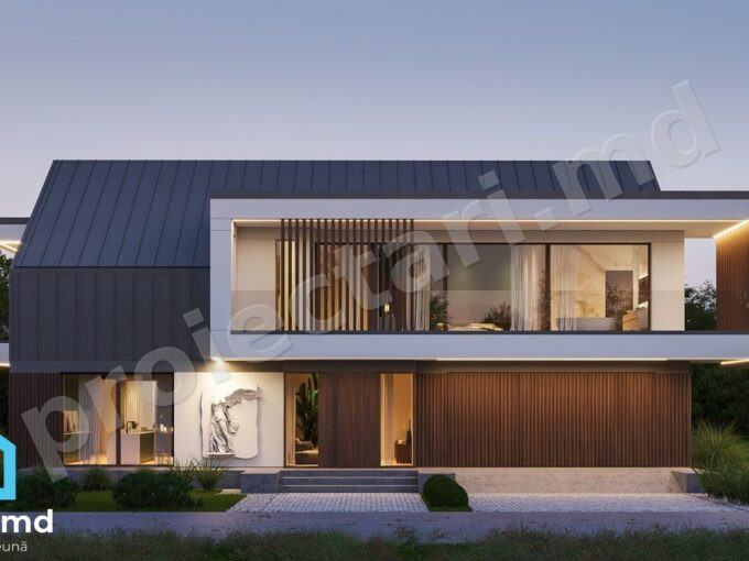 Proiect casă cu mansardă modernă 280m²