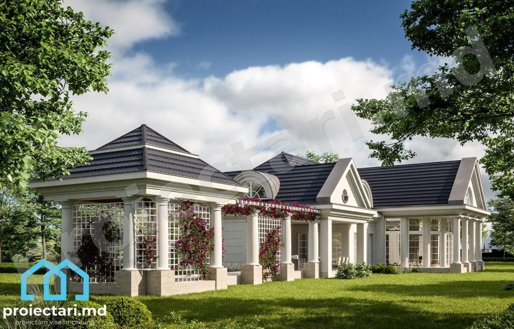 Proiect casă cu mansardă și garaj 300 m²