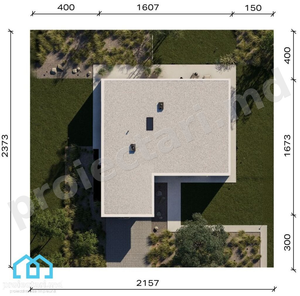Proiect de casa cu parter in forma de L cu suprafata de 100m2