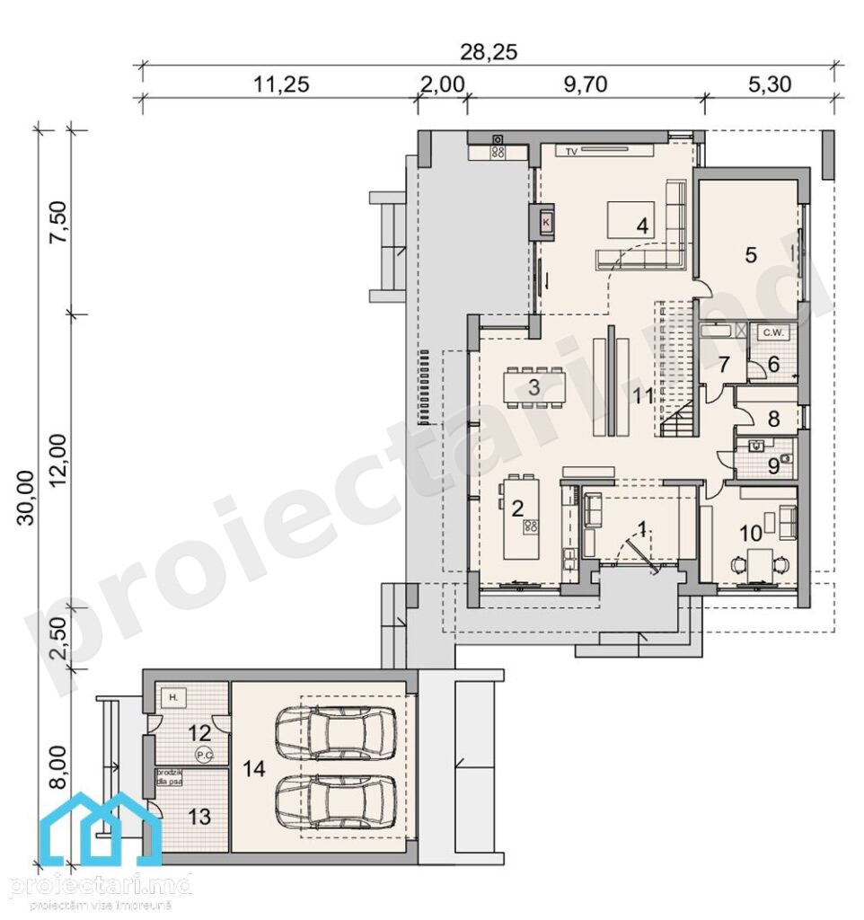 Proiect casă modernă High-tech 340 m²