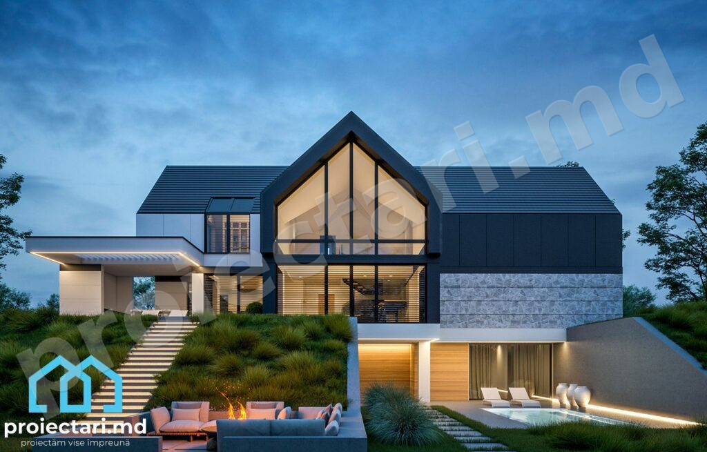 Proiect de casă cu demisol și mansardă 360m²