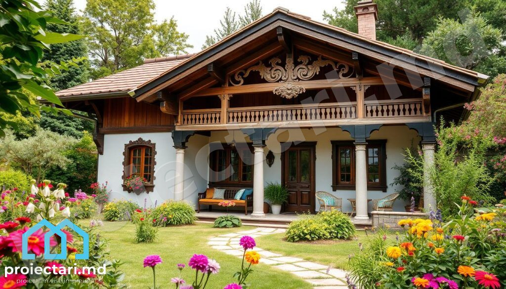 Proiect de casă românească cu grădină tradițională Proiect de casă românească cu grădină tradițională