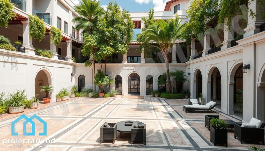 Iluminat exterior case curte spațioasă Case cu piscină și curte