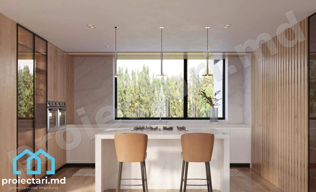 Bucătărie open-space vilă 410m² cu insulă