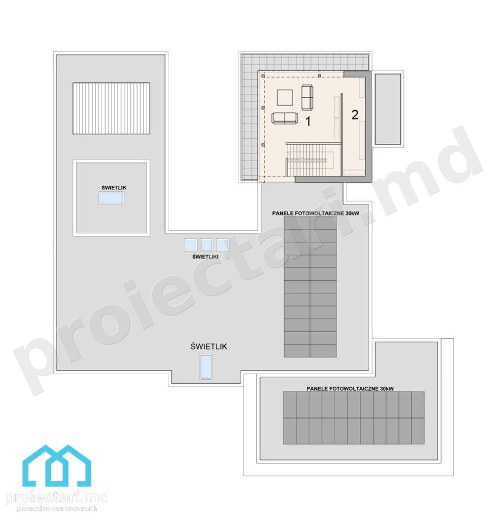 Casă în formă de C cu grădină 490m2