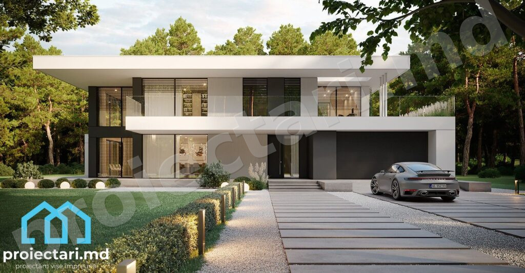 Casă modernă cu etaj și acoperiș plat 260m2