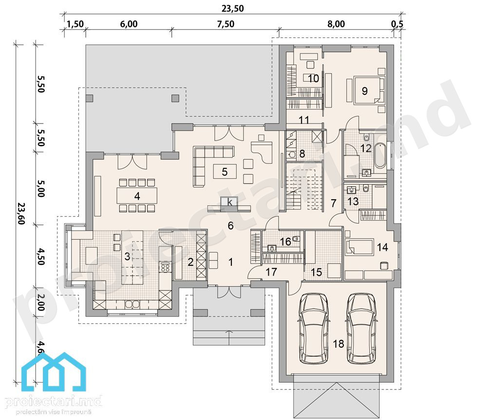 Design casă mare 570m² cu mansardă