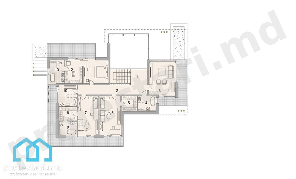 Etaj casă-vilă 410m² camere spațioase