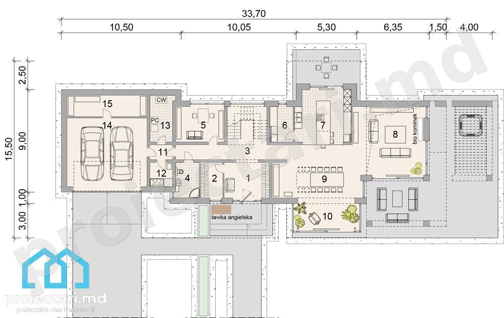 Parter casă Barnhouse 380m² organizare