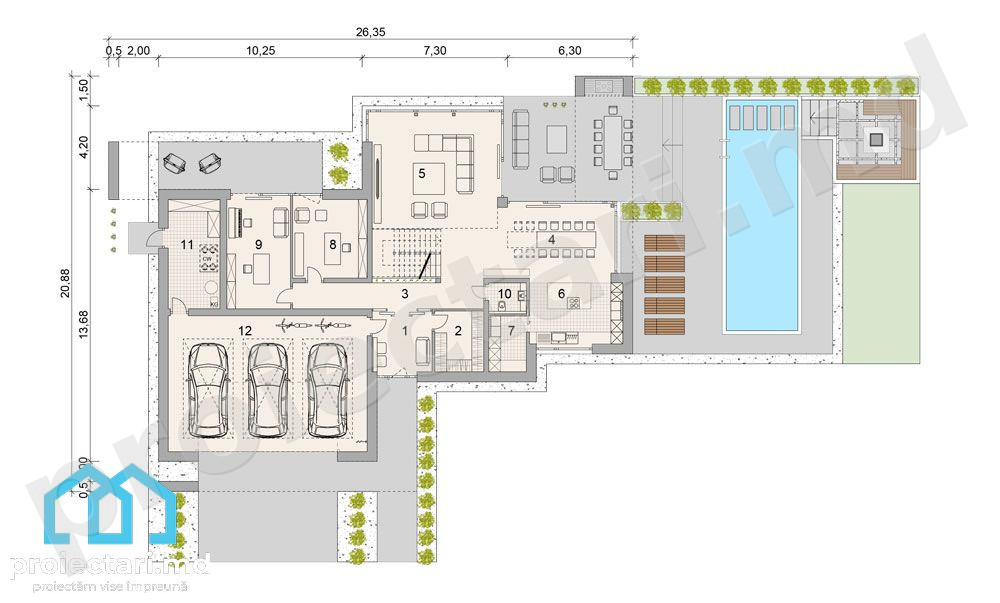 Parter vilă 410m² cu spațiu deschis