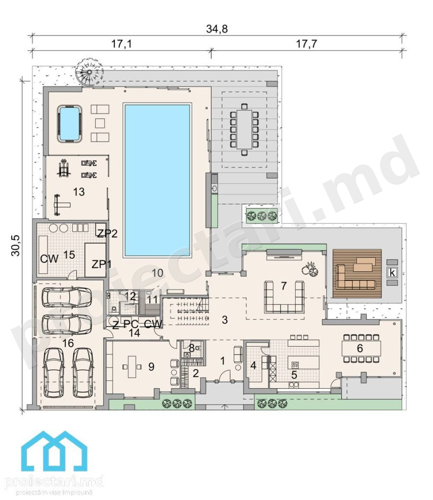 Plan casă-vilă spațioasă 760m²