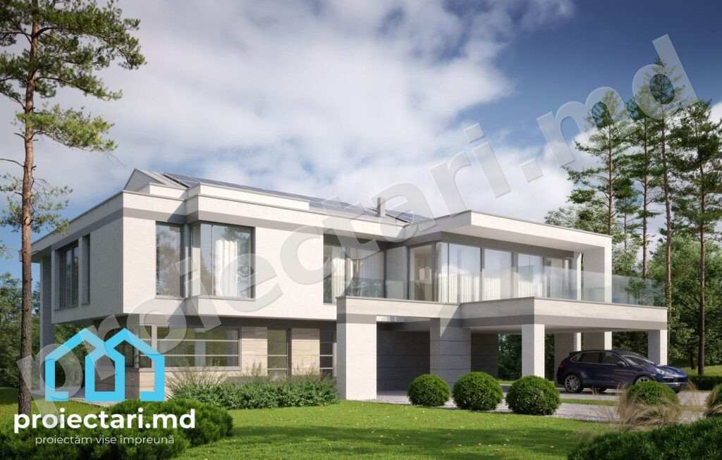 Proiect de casa high tech cu vitralii mari