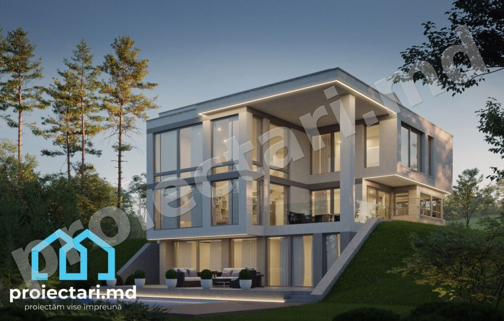 Proiect de casa high tech cu vitralii mari
