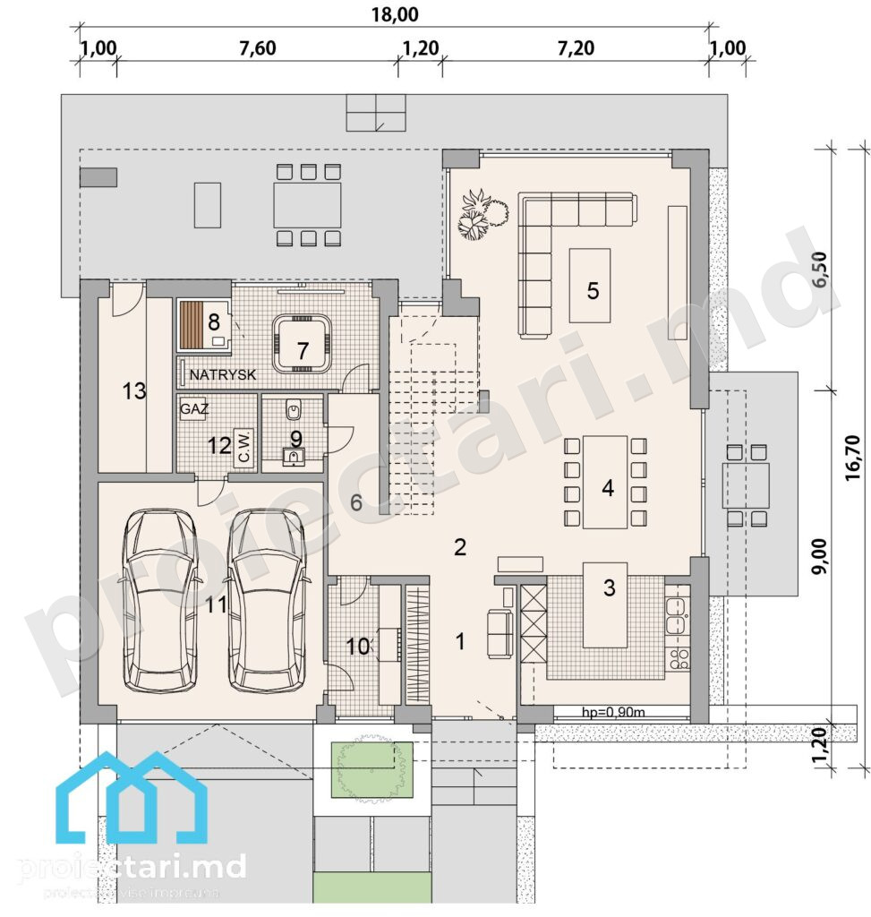 Case cu 3 camere și design contemporan