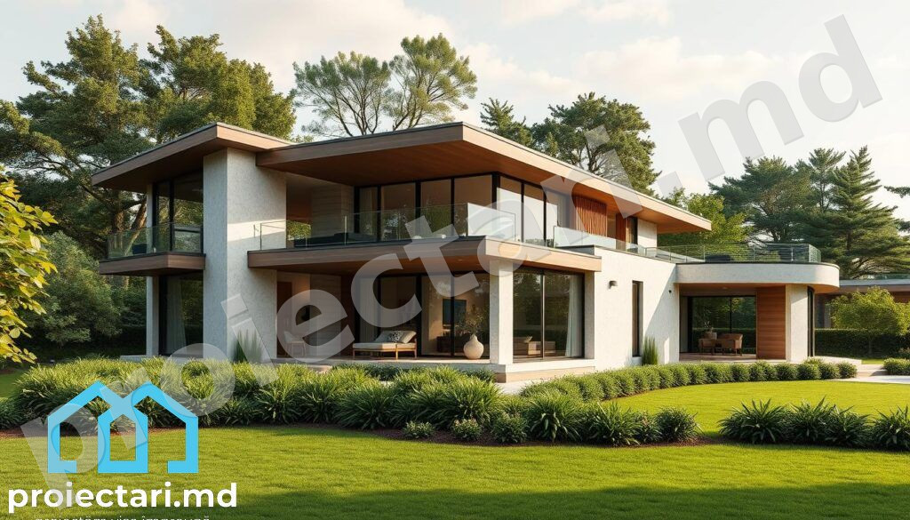 Case cu un nivel și living open-space